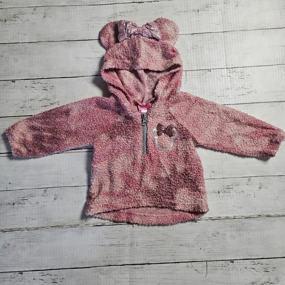 Dinsney Junior Minnie 3/4 Zip Fleece Hoodie With Bow Pink 12‎ Months